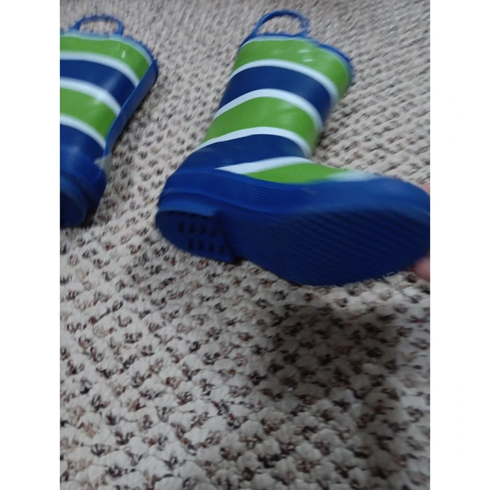 L.L. Bean Toddler Puddle Stompers Green And Blue Striped Rain Boots Size 9